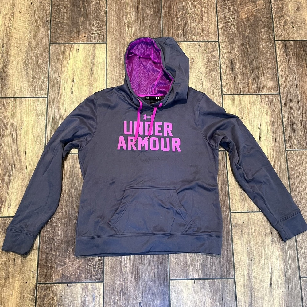 UNDER ARMOUR Large YLG Girls Grey Purple Pullover Hoodie Sweatshirt Youth
